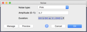 Figure 2. Noise generator settings in Audacity.