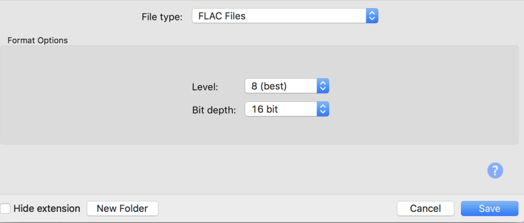 Figure 7. FLAC settings in the Export Audio window in Audacity software