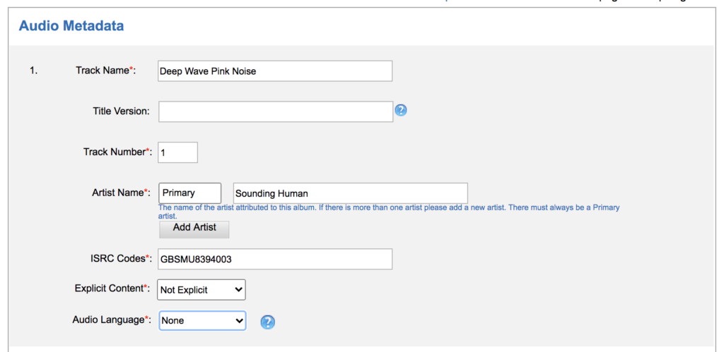 Figure 15. RouteNote Track Metadata screen