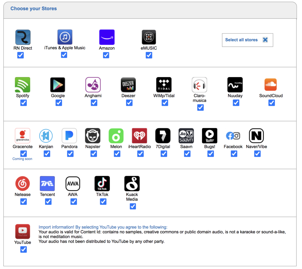 Figure 17. RouteNote Store selection screen